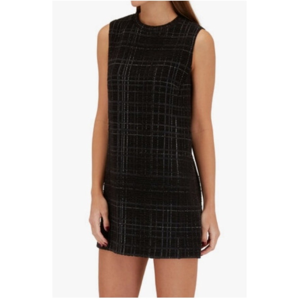 Akris Punto Black Silver Check Textured Knit Tunic Dress Sleeveless, US 2 / 34‎